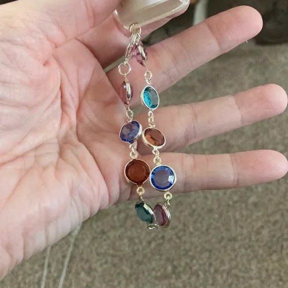 Gloria Vanderbilt Silver Necklace and matching bracelet Blue and Pink - Picture 2 of 8